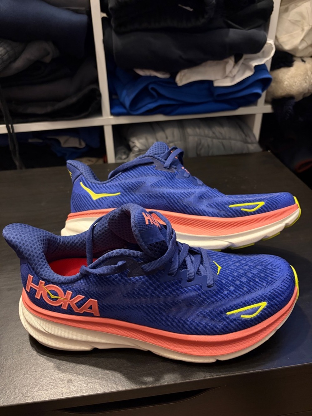 Hoka One One Clifton 9 Evening Sky Coral Road Running Sneakers - Picture 2 of 8